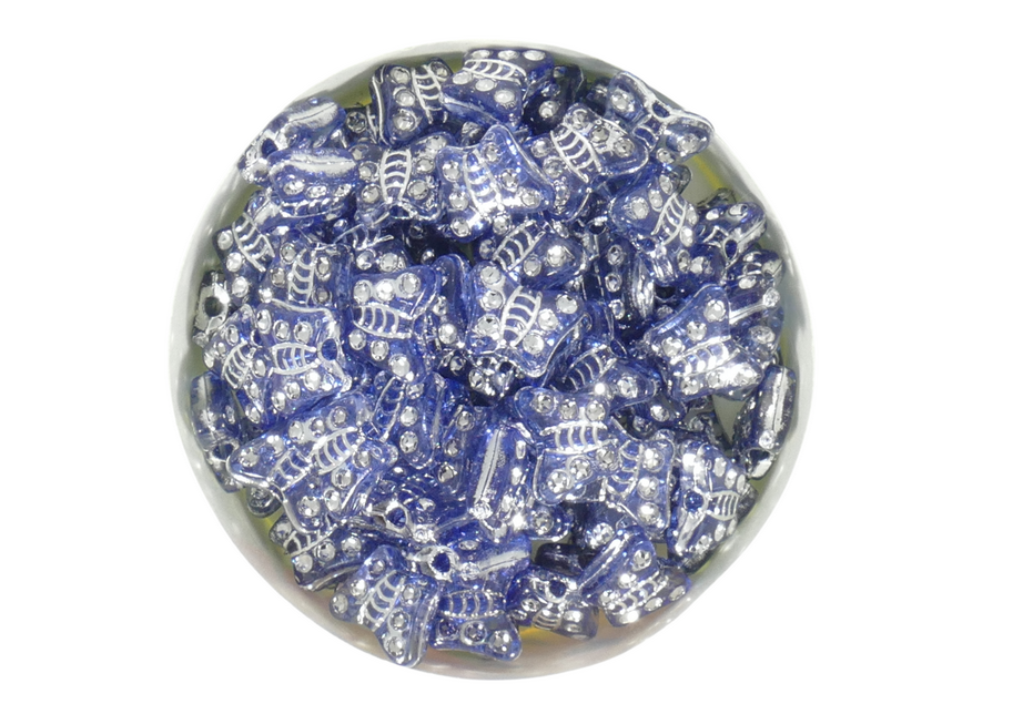 חרוזי פלסטיק פרפרים משובצים כחול