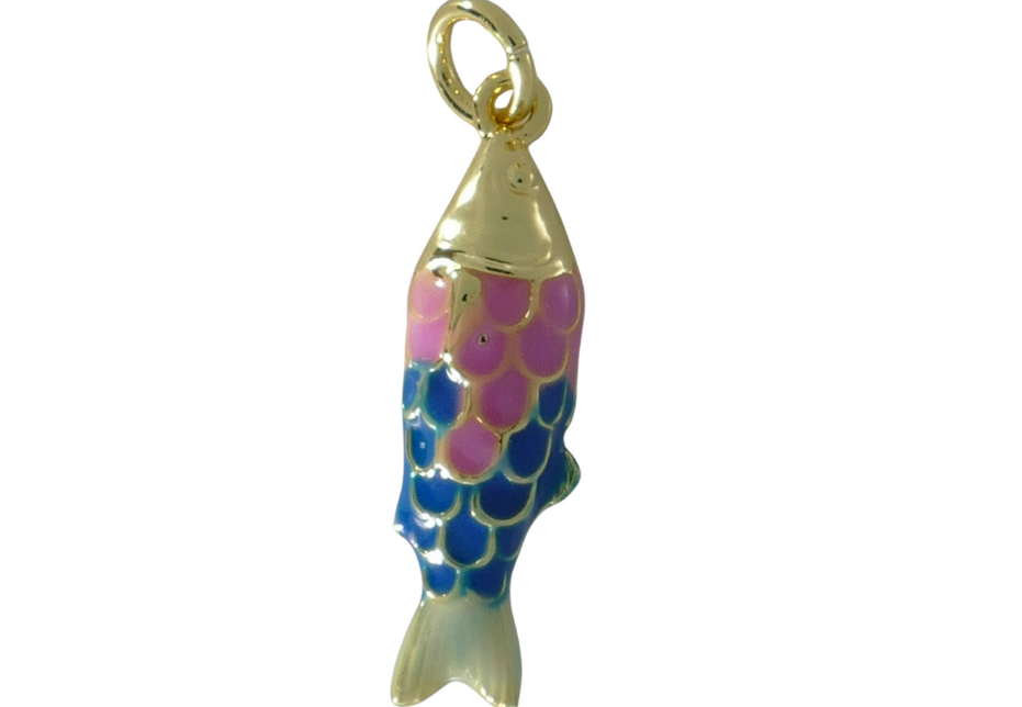 תליון אמייל מוזהב דג קשקשים ורוד 12...